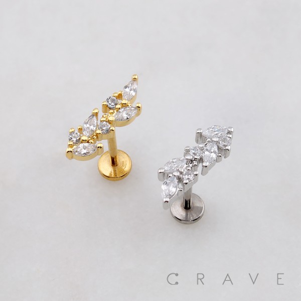 MULTI MARQUISE BRANCH LEAVES LEAF THREADLESS (PUSH IN) 316L SURGICAL STEEL LABRET SET